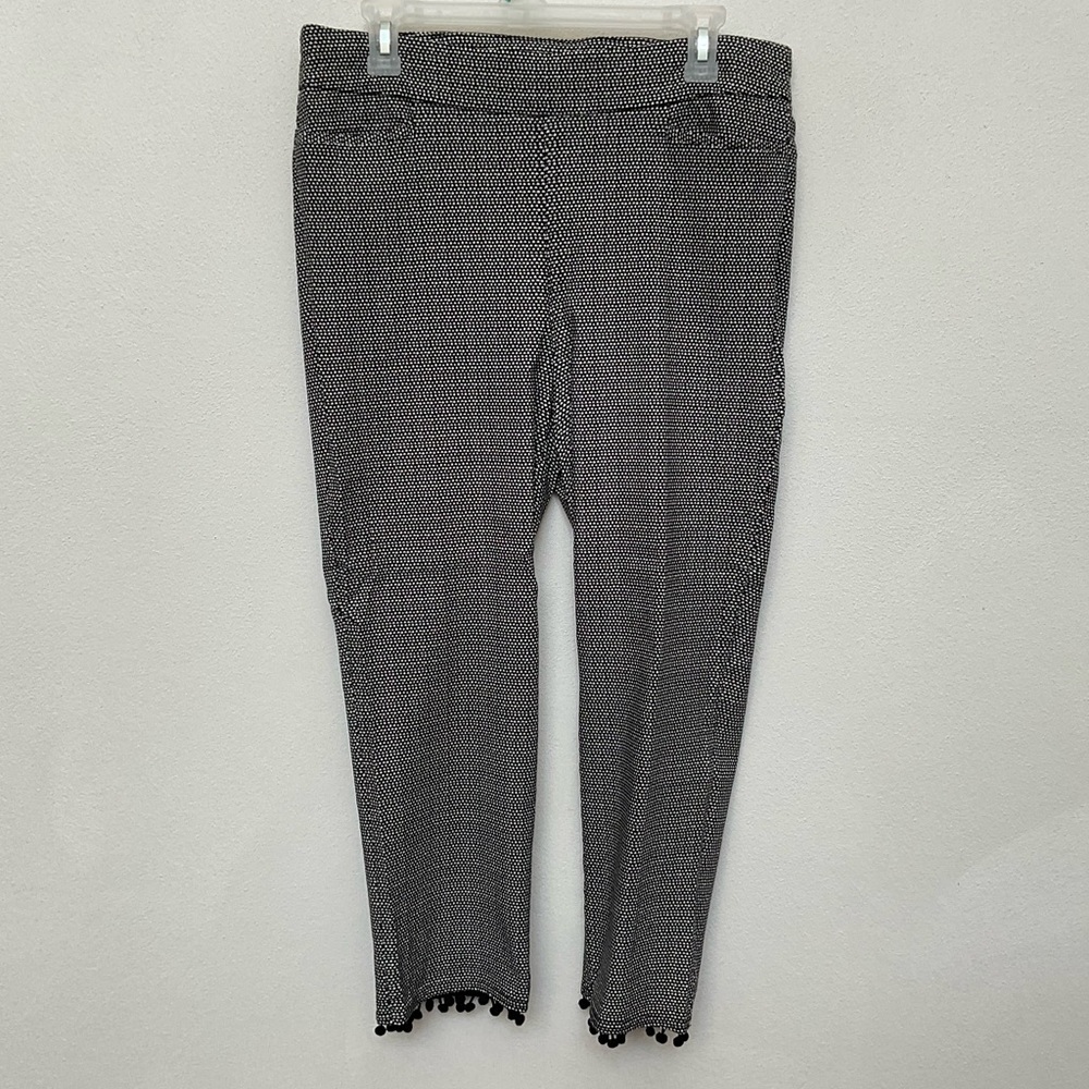 Chico's Black, White Patterned Pull On Pants With Pom Pom Trim Size 2 US L/12